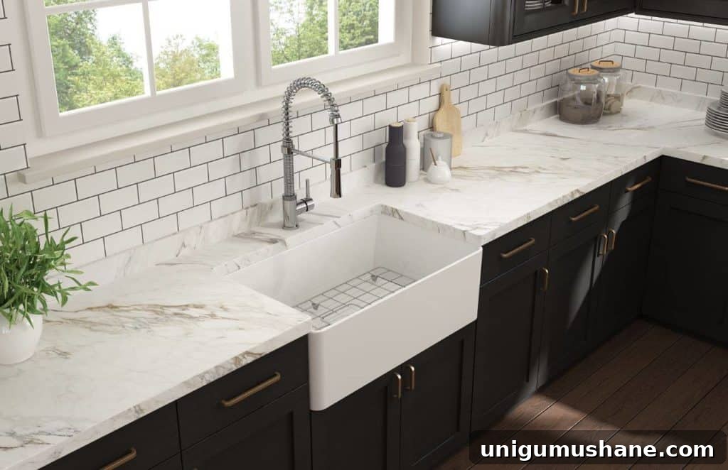 Large apron front farmhouse sink with spacious basin