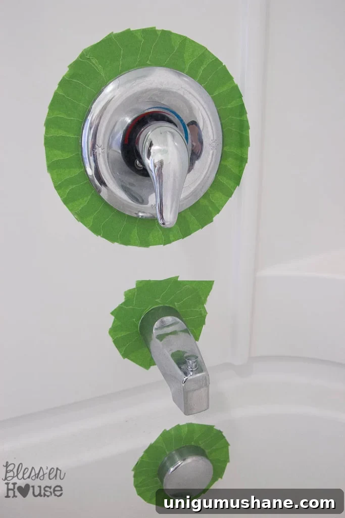 How to Spray Paint Bathroom Fixtures: Step-by-Step Tips 4 painter's tape to spray paint faucet