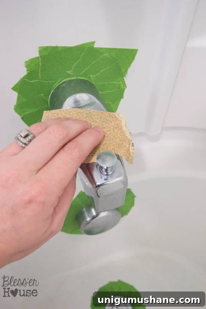 How to Spray Paint Bathroom Fixtures: Step-by-Step Tips 5 sanding chrome finish to spray paint shower fixtures