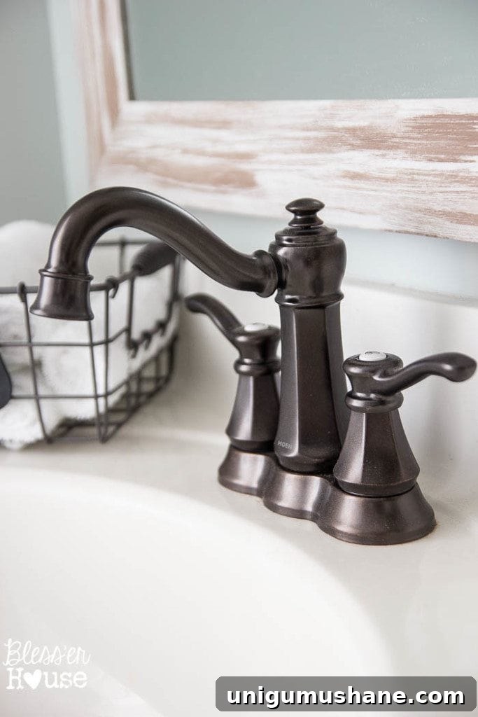 Modern Farmhouse Bathroom Remodel Reveal: Before and After 10 Modern Farmhouse Bathroom Makeover | Bless'er House - So many great ideas to create charm in a builder grade bathroom!