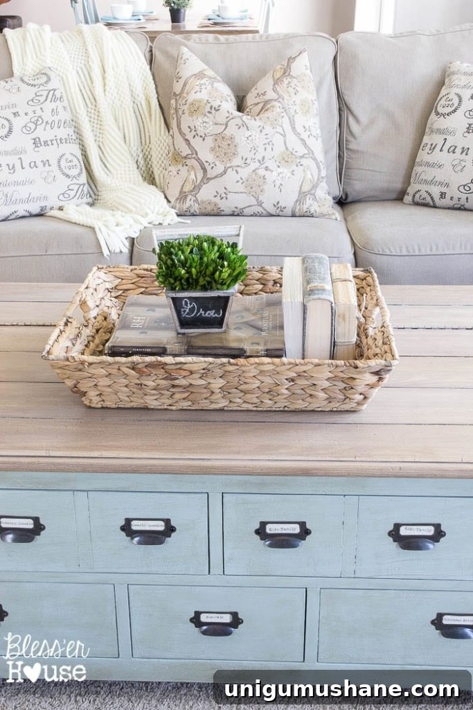 DIY Faux Planked Card Catalog Coffee Table | blesserhouse.com