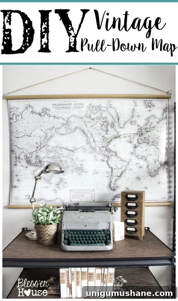 DIY Vintage Pull Down Map Tutorial for Wall Decor 2 DIY Vintage Pull Down Map | blesserhouse.com - Great cheap alternative to the real deal! So easy!