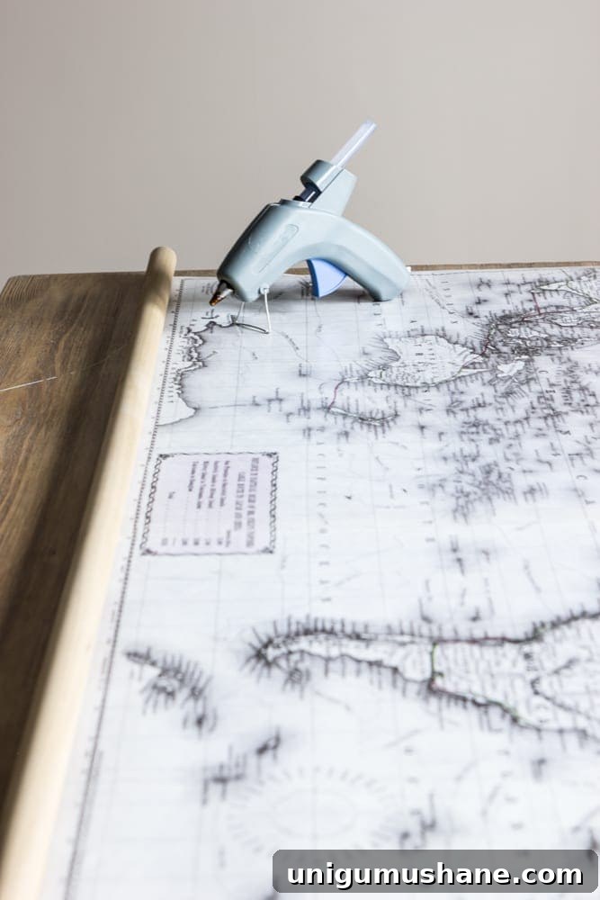 DIY Vintage Pull Down Map Tutorial for Wall Decor 4 DIY Vintage Pull Down Map | blesserhouse.com - Great cheap alternative to the real deal! So easy!