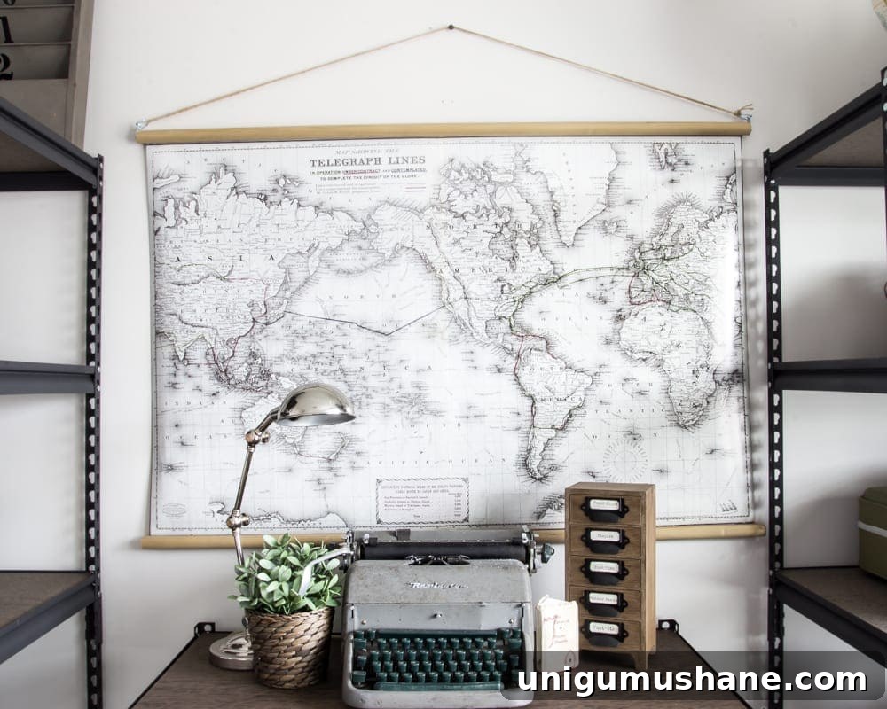 DIY Vintage Pull Down Map Tutorial for Wall Decor 6 DIY Vintage Pull Down Map | blesserhouse.com - Great cheap alternative to the real deal! So easy!