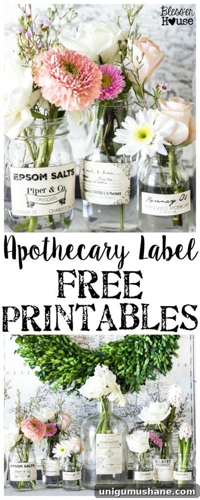 Spring Apothecary Jar Labels Printable | blesserhouse.com - These are so cute! Stick them on any glass bottles and they're instant vintage farmhouse decor!