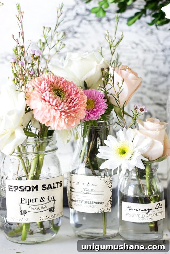 Spring Apothecary Jar Labels Printable | blesserhouse.com - These are so cute! Stick them on any glass bottles and they're instant vintage farmhouse decor!