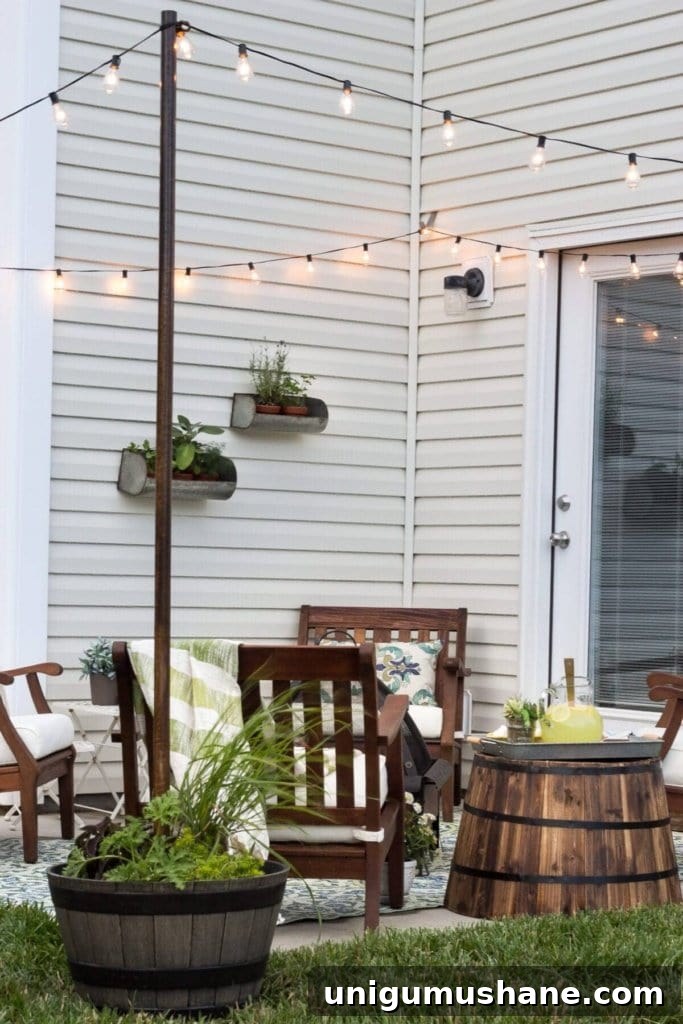 Small Patio Decorating Ideas to Maximize Space 14 How to Decorate a Small Patio | blesserhouse.com - Utilize a small patio space with chairs at each corner and a fire pit in the middle for function and entertainment. Add outdoor string lights for a cozy ambience.