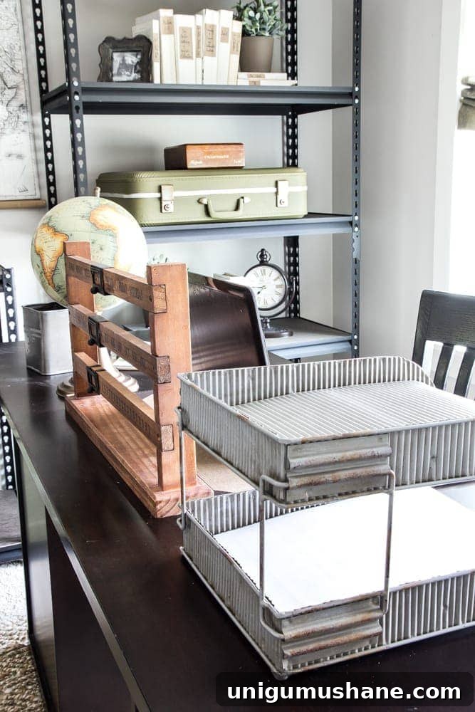 Inside the Military-Industrial Office: Exclusive Look 10 Industrial Military Office Reveal | blesserhouse.com - An masculine office makeover using lots of DIYs and thrift finds. Awesome space for a veteran!