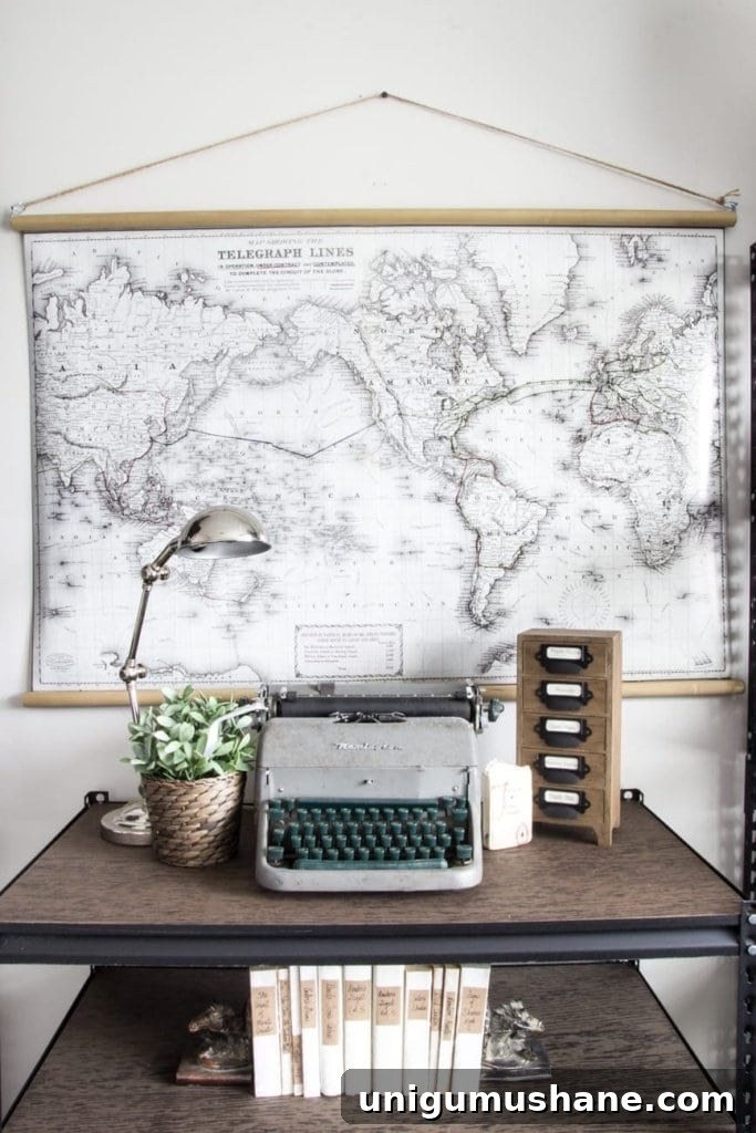 Inside the Military-Industrial Office: Exclusive Look 5 Industrial Military Office Reveal | blesserhouse.com - An masculine office makeover using lots of DIYs and thrift finds. Awesome space for a veteran!