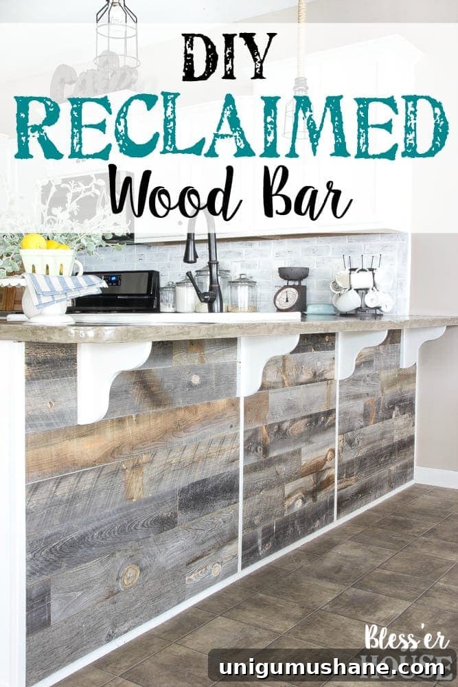 How to Build a Reclaimed Wood Home Bar 2 DIY Reclaimed Wood Bar | blesserhouse.com - A quick and easy tutorial to get a rustic reclaimed look on a kitchen bar with Stikwood.
