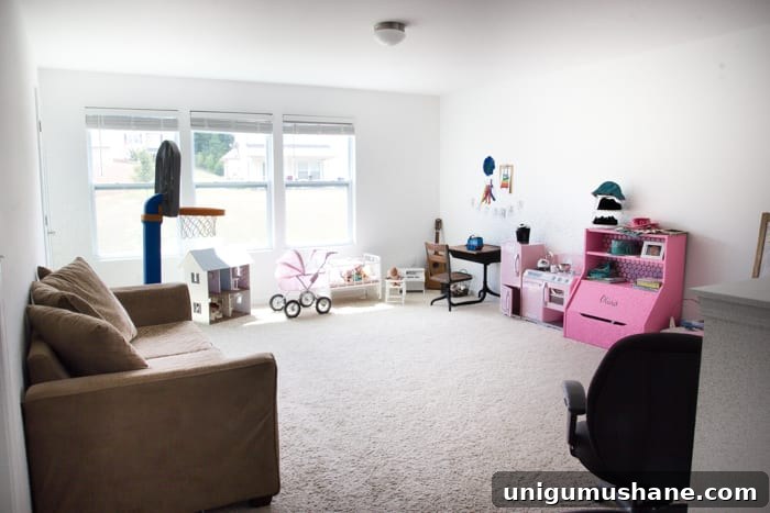 Playroom Media Room Design Plans | blesserhouse.com - A modern rustic playroom / media room combo that's cheerful and cozy.