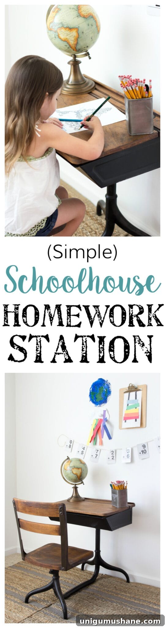 Back to School Style Guide: Schoolhouse Desk Homework Station 13 Back-To-School Style Guide, Antique Schoolhouse Desk Makeover & Simple DIY Homework Station | blesserhouse.com