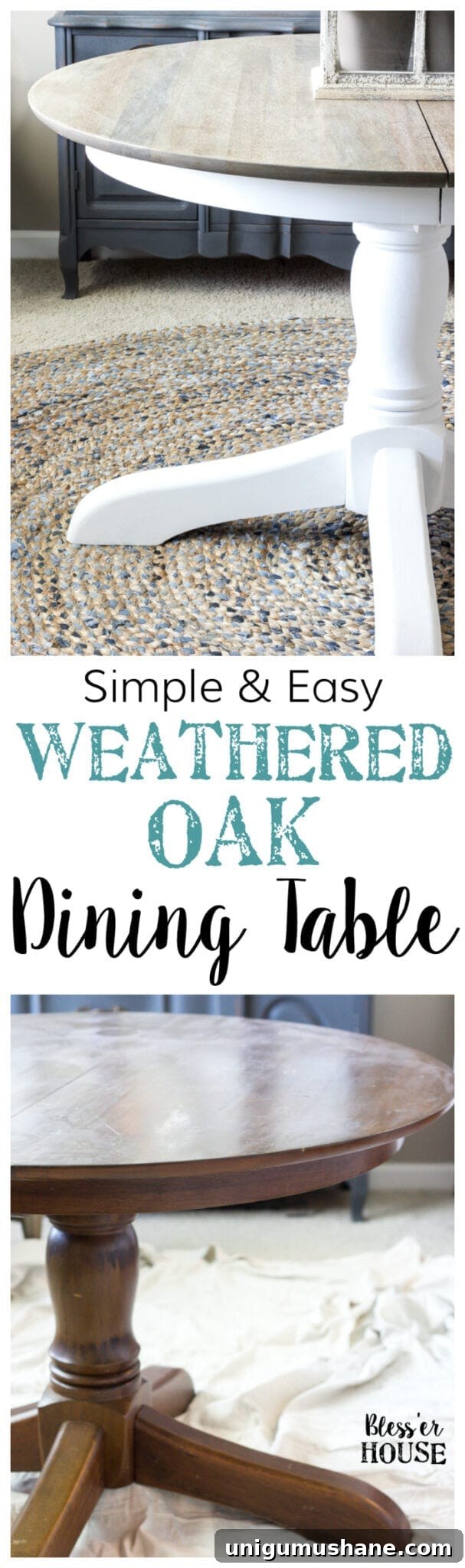 How to Refinish a Weathered Oak Dining Table 14 Weathered Oak Dining Table Makeover | blesserhouse.com - A thrifted banged up dining table gets a simple weathered oak finish for a high-end designer look. This tutorial is so easy!