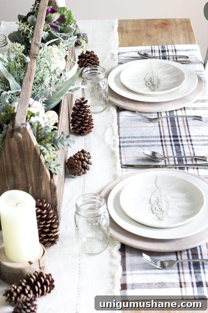 Printable Leaf Place Cards for Table Settings 2 Gather Leaf Place Card Printable | blesserhouse.com - A sweet and simple place card free printable plus an early fall neutral tablescape.