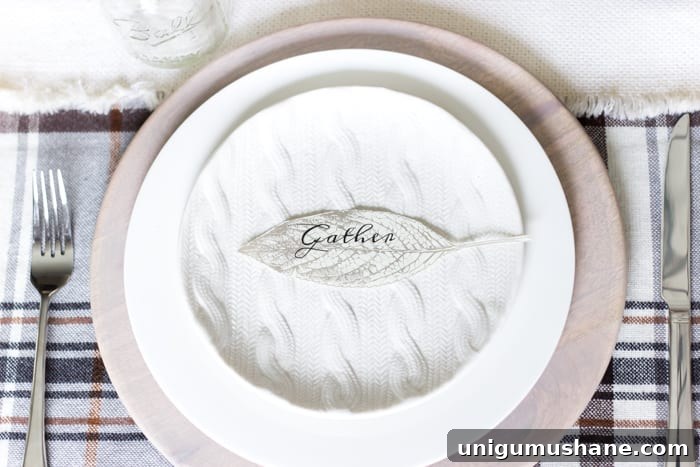 Printable Leaf Place Cards for Table Settings 3 Gather Leaf Place Card Printable | blesserhouse.com - A sweet and simple place card free printable plus an early fall neutral tablescape.