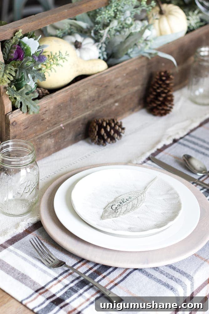 Printable Leaf Place Cards for Table Settings 4 Gather Leaf Place Card Printable | blesserhouse.com - A sweet and simple place card free printable plus an early fall neutral tablescape.