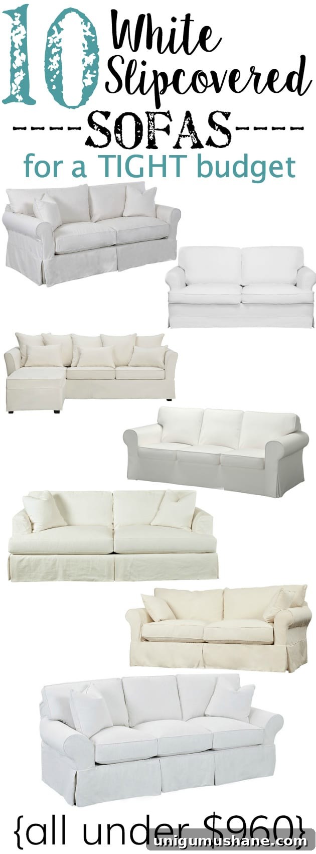 10 Affordable White Slipcovered Sofas 2 10 White Slipcovered Sofas for a Tight Budget | blesserhouse.com - A shopping guide with 10 white slipcovered sofas on a budget, plus why they are the best option for any families with kids and pets.