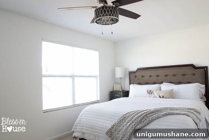 Rustic Modern Master Bedroom Makeover and Decor Sources 10 Rustic Modern Master Bedroom Reveal + Sources | blesserhouse.com - A plain white, boring builder grade space gets a rustic modern master bedroom makeover using DIY home improvement tricks and decor shopping on a budget.