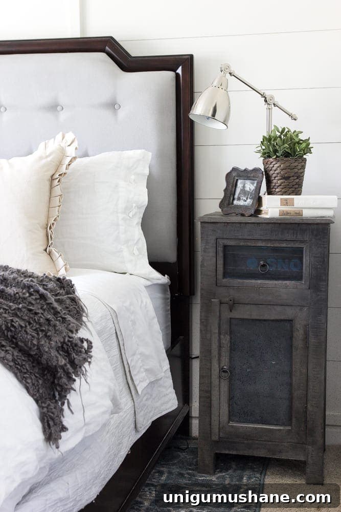 Rustic Modern Master Bedroom Makeover and Decor Sources 5 Rustic Modern Master Bedroom Reveal + Sources | blesserhouse.com - A plain white, boring builder grade space gets a rustic modern master bedroom makeover using DIY home improvement tricks and decor shopping on a budget.