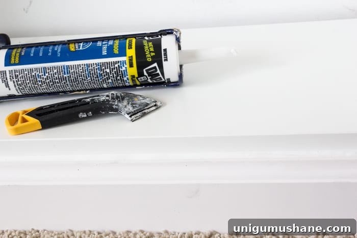 caulked line on IKEA bookcase built ins