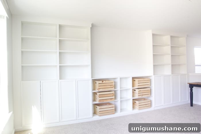 DIY Built Ins from IKEA Billy Bookcases - finished look