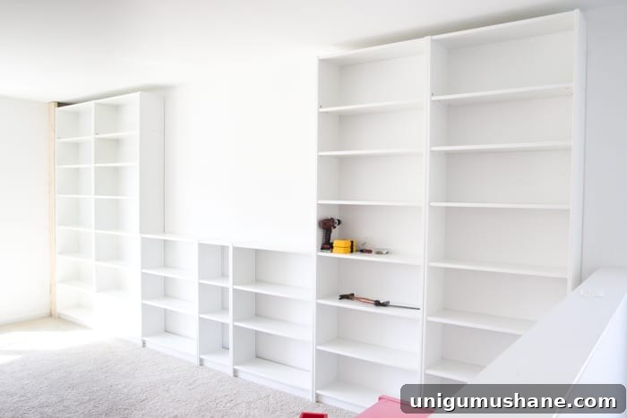 DIY built ins using IKEA bookcases