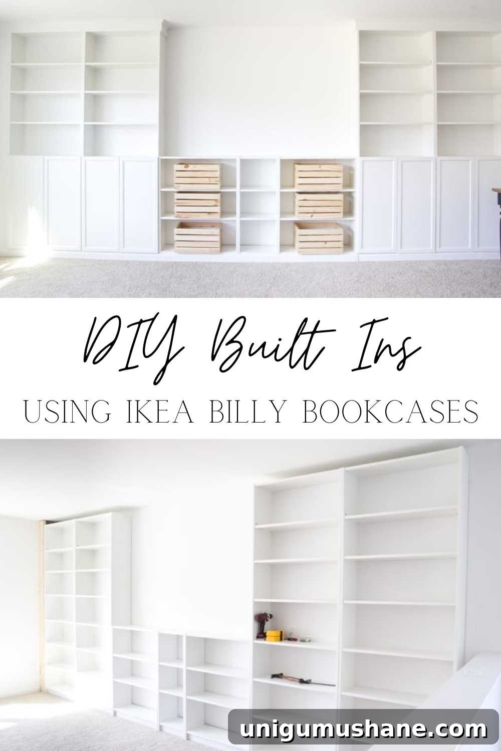 DIY Built Ins from IKEA Billy Bookcases - pin this for later