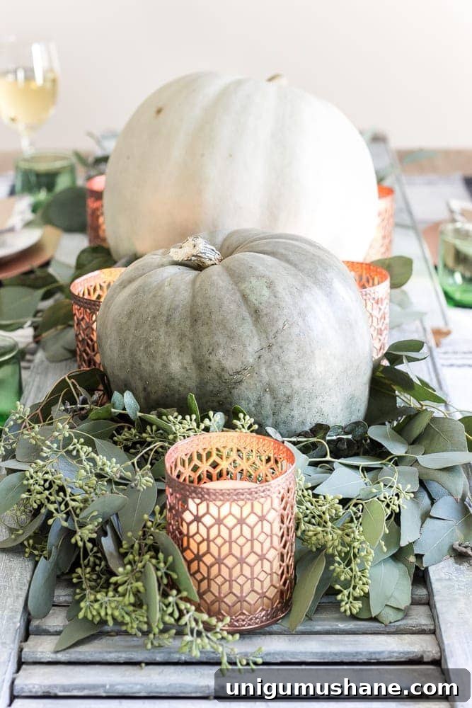 Green and Copper Thanksgiving Tablescape with Printable 9 Green and Copper Thanksgiving Tablescape + Printable | blesserhouse.com - How to style a Thanksgiving tablescape using dollar store finds and repurposing typical items around the house for inexpensive holiday decor.