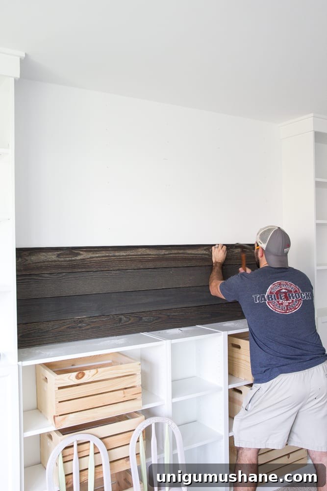 DIY Wood Plank Accent Wall One Room Challenge Week 4 6 DIY Reclaimed Wood Plank Focal Wall | blesserhouse.com - How to install a reclaimed wood plank focal wall in under an hour to create contrast, texture, and character in any space.