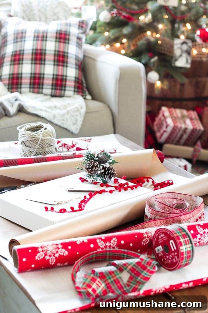 Cozy Christmas Living Room Tour with Holiday Decor Ideas 12 Clean and cozy Christmas living room with farmhouse holiday decorations and a warm seasonal feeling.
