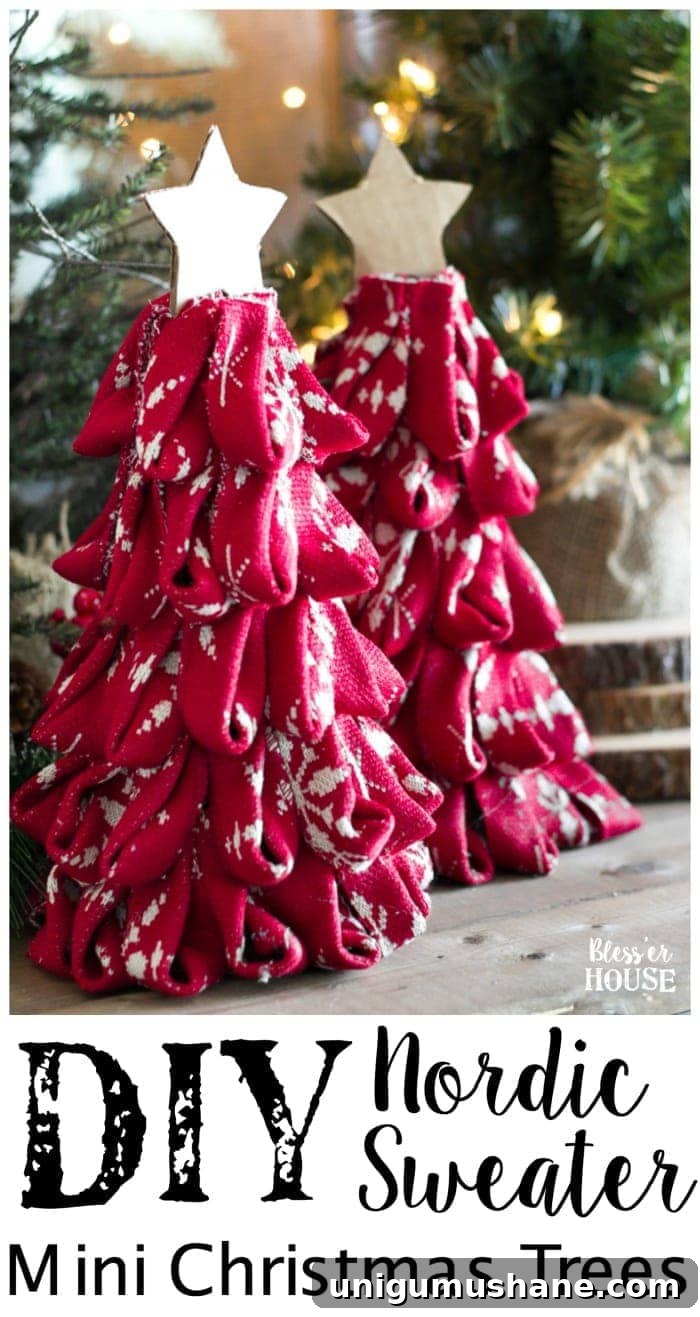 How to Make Nordic Sweater Mini Christmas Trees 2 DIY Nordic Sweater Mini Christmas Trees | blesserhouse.com - How to make Nordic sweater mini Christmas trees using just florist foam, ribbon, and hot glue for cute decor accents on tabletops and mantels.