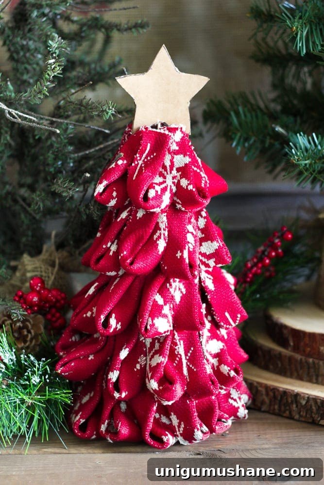 How to Make Nordic Sweater Mini Christmas Trees 12 DIY Nordic Sweater Mini Christmas Trees | blesserhouse.com - How to make Nordic sweater mini Christmas trees using just florist foam, ribbon, and hot glue for cute decor accents on tabletops and mantels.