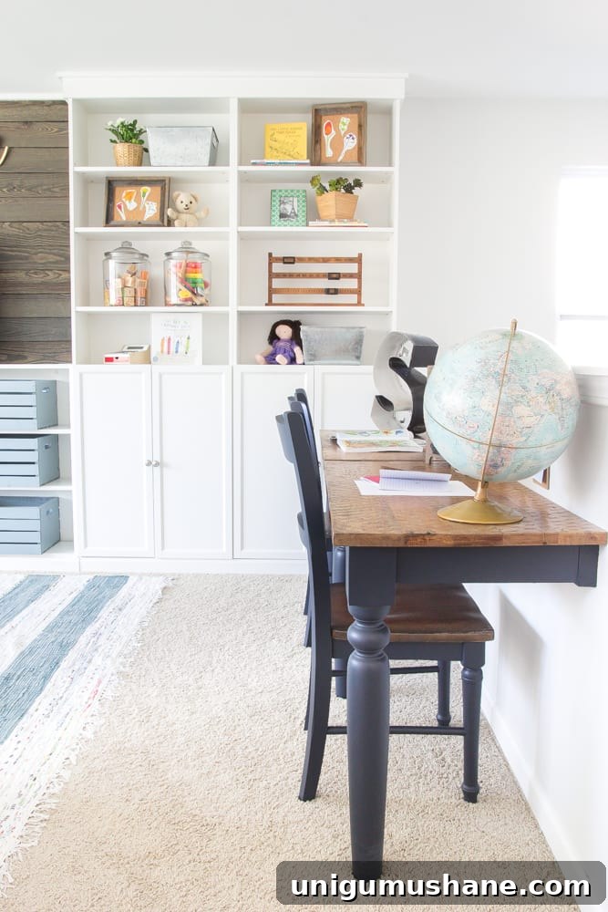 One Room Challenge Week 6: Eclectic Farmhouse Playroom Reveal 12 Wall-mounted desks for kids and adult
