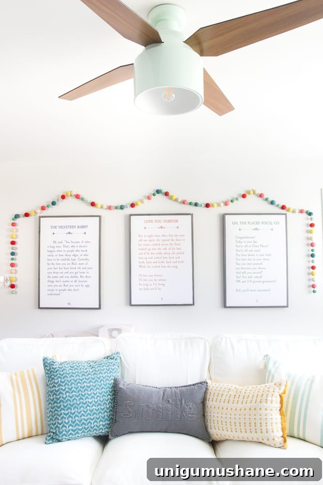 One Room Challenge Week 6: Eclectic Farmhouse Playroom Reveal 14 White slipcovered sofa in playroom