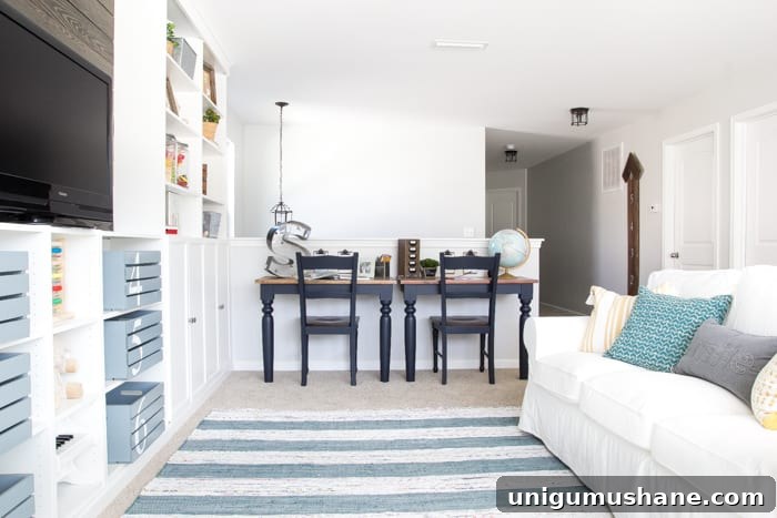 One Room Challenge Week 6: Eclectic Farmhouse Playroom Reveal 5 Organized playroom with built-ins and storage