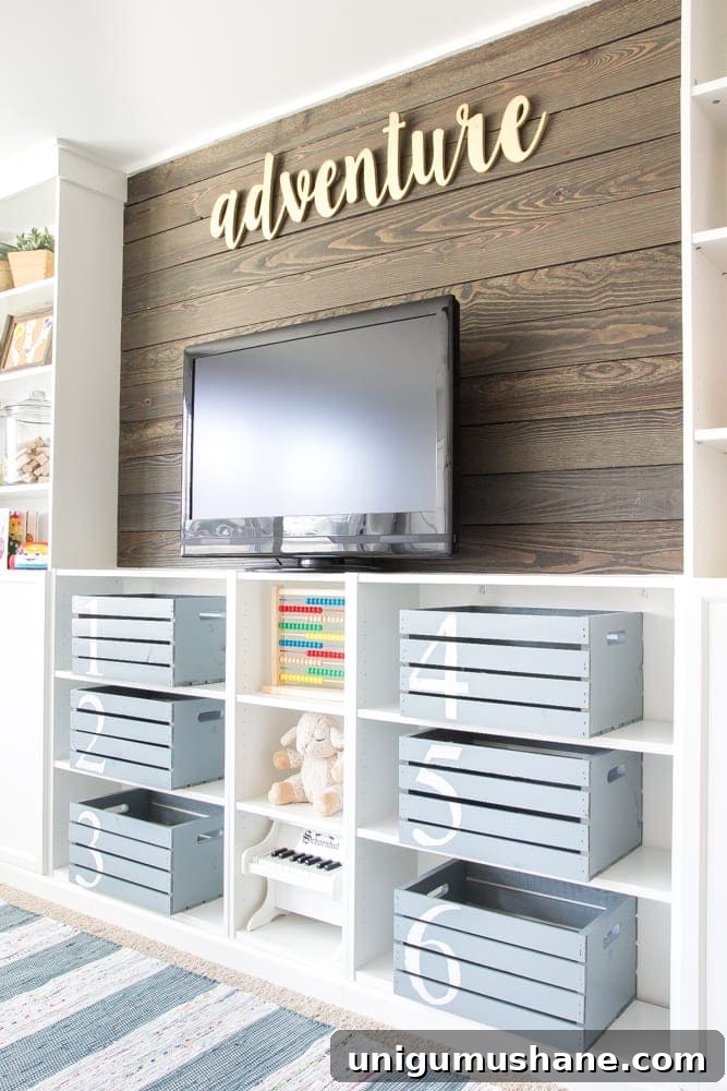 One Room Challenge Week 6: Eclectic Farmhouse Playroom Reveal 6 Wood accent wall in playroom