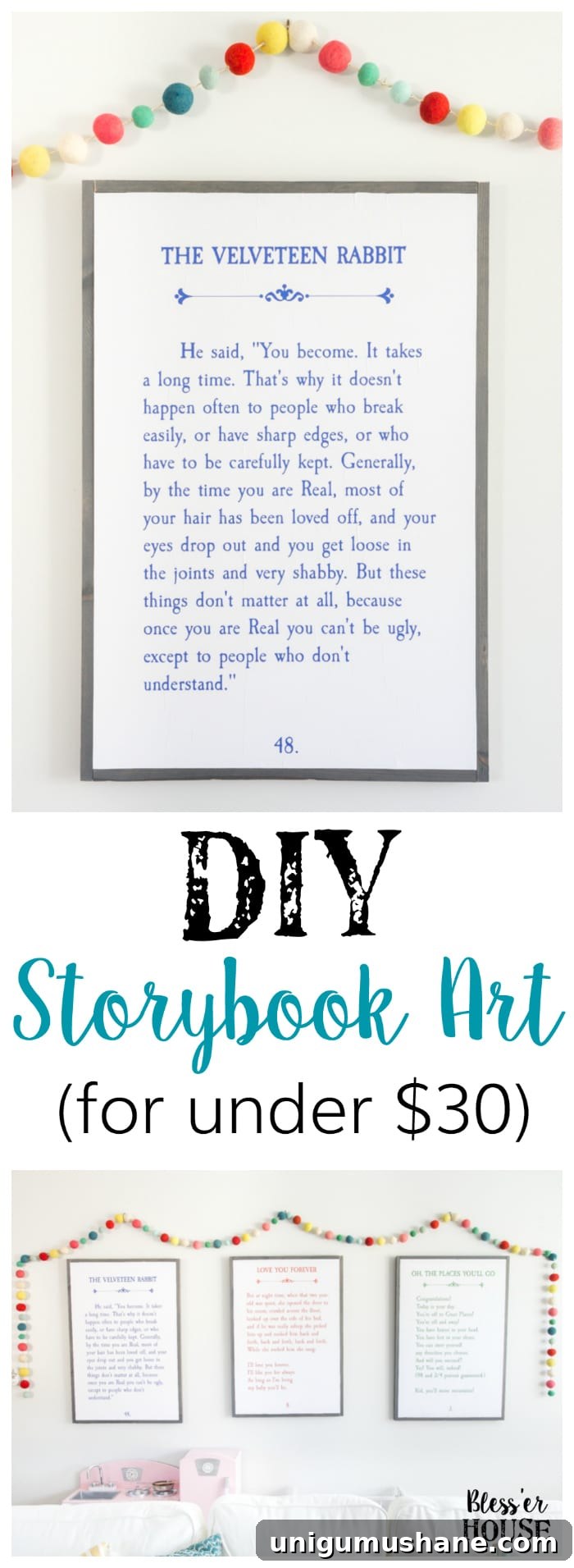 How to Make Storybook Wall Art: DIY Ideas for Kids' Rooms 2 DIY Storybook Art | blesserhouse.com - How to make DIY storybook art for less than $30 using just plywood, 1x2 boards, and colored engineer prints plus 3 free printables.