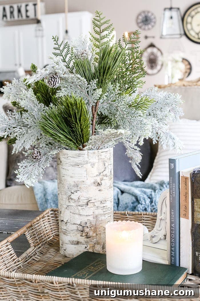 How to Make a Birch Bark Vase for Rustic Home Decor 7 DIY Birch Bark Vase from an Oatmeal Can | blesserhouse.com - A quick tutorial for how to make a DIY birch bark vase for cheap using items from your pantry to create a cozy style for displaying faux florals.