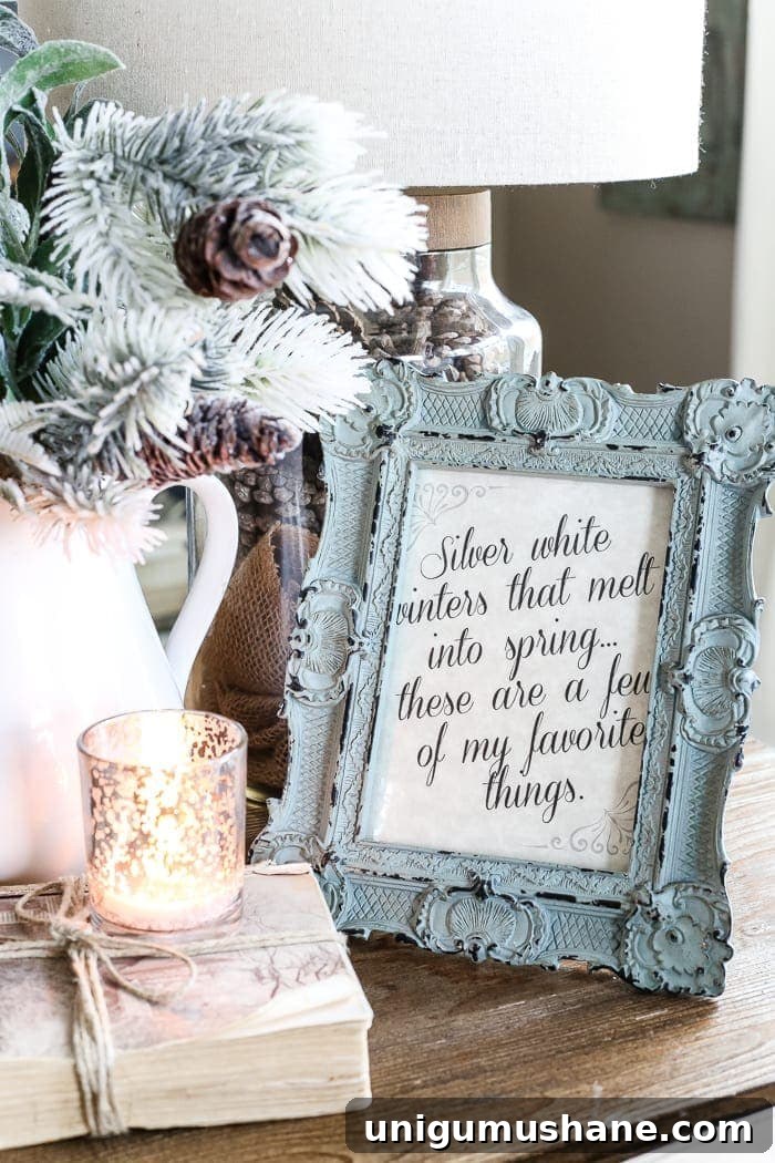 Silver and White Winter Printable Decor Set 4 Silver White Winter Printable | blesserhouse.com - A free downloadable printable perfect to frame in the winter for home decor featuring the song lyrics from The Sound of Music's
