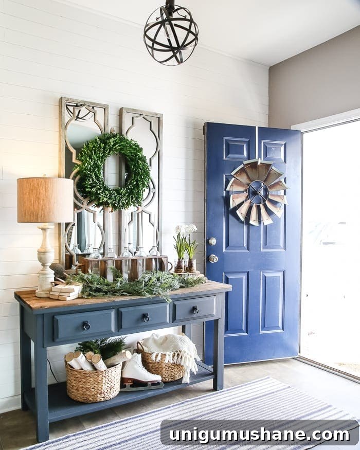 Winter Entryway and Foyer Decorating Ideas 2 6 After-Christmas Winter Foyer Decorating Ideas | blesserhouse.com - 6 tips for decorating a winter foyer or entryway after Christmas to create warm lighting and natural elements for a cozy, inviting space
