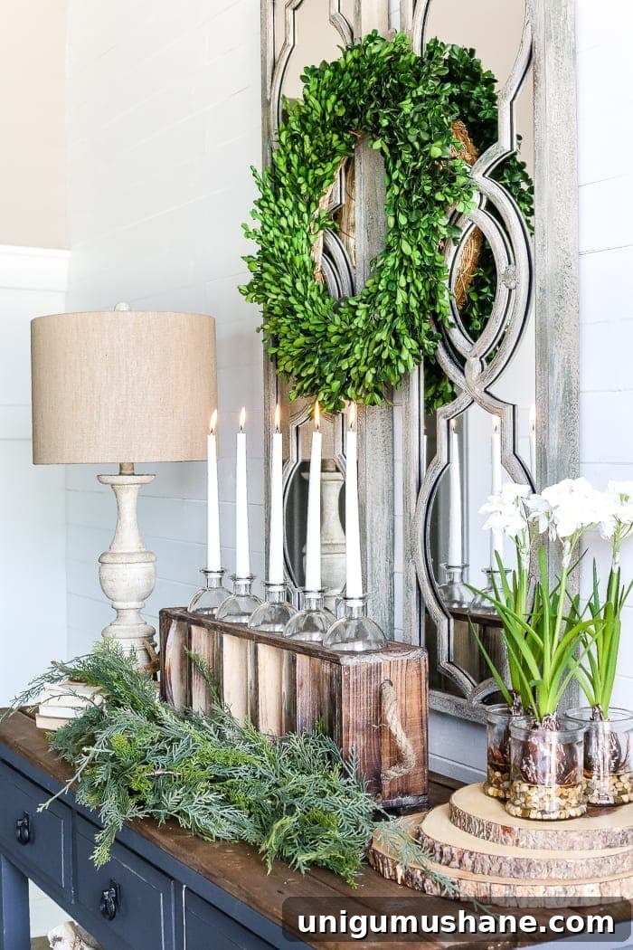 Winter Entryway and Foyer Decorating Ideas 12 6 After-Christmas Winter Foyer Decorating Ideas | blesserhouse.com - 6 tips for decorating a winter foyer or entryway after Christmas to create warm lighting and natural elements for a cozy, inviting space