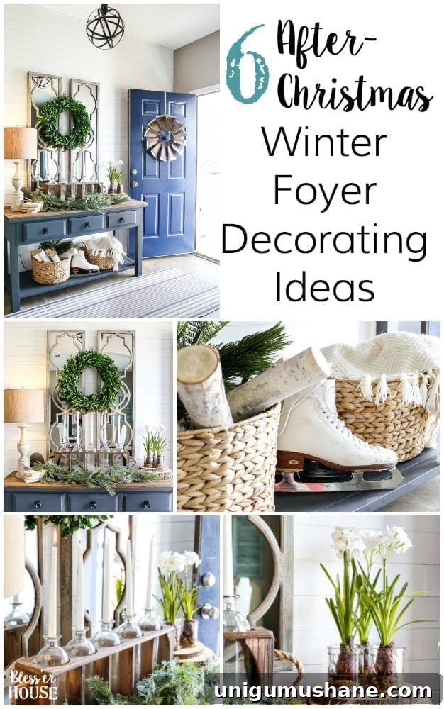 Winter Entryway and Foyer Decorating Ideas 13 6 After-Christmas Winter Foyer Decorating Ideas | blesserhouse.com - 6 tips for decorating a winter foyer or entryway after Christmas to create warm lighting and natural elements for a cozy, inviting space