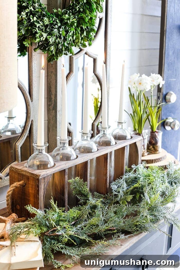 Winter Entryway and Foyer Decorating Ideas 5 6 After-Christmas Winter Foyer Decorating Ideas | blesserhouse.com - 6 tips for decorating a winter foyer or entryway after Christmas to create warm lighting and natural elements for a cozy, inviting space