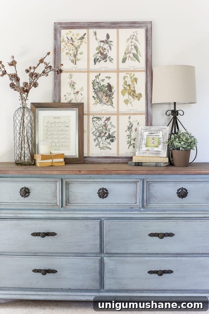 DIY French Blue Dresser Makeover: Paint and Refinish Tips 9 French Blue Dresser Makeover | blesserhouse.com - An orange wood thrifted dresser gets a French blue makeover using Fusion Mineral Paint in Champness and Homestead House Wax in Espresso.