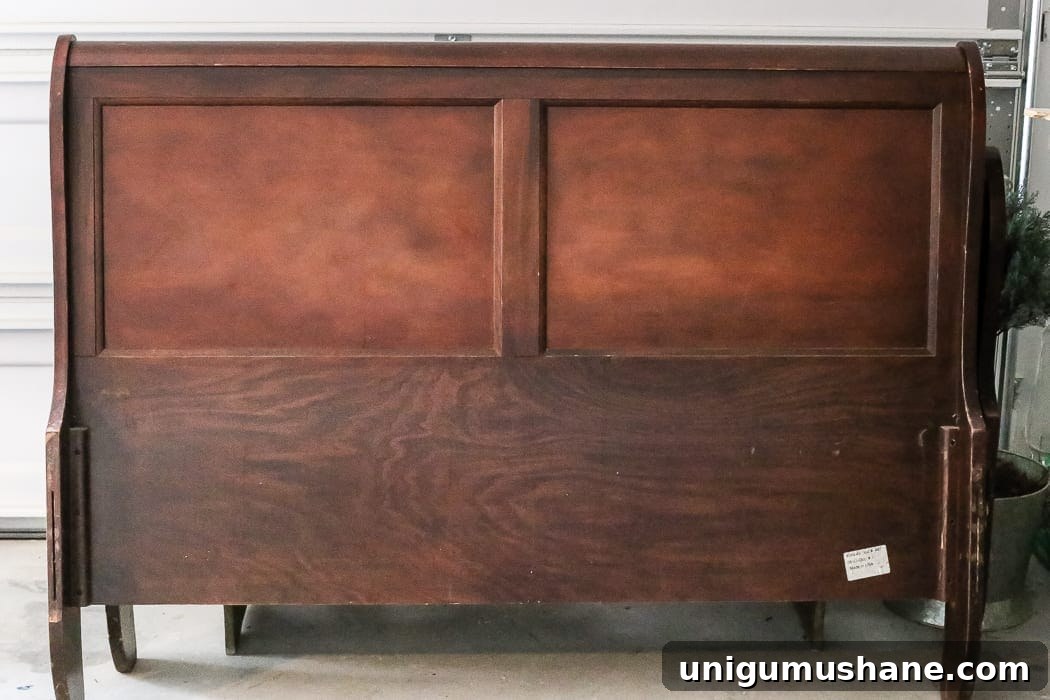 How to Paint and Refresh a Weathered Wood Bed 2 Painted Weathered Wood Bed Makeover | blesserhouse.com - A thrifted bed gets a painted weathered wood Restoration Hardware look with no messy furniture stripping and in 3 quick steps.