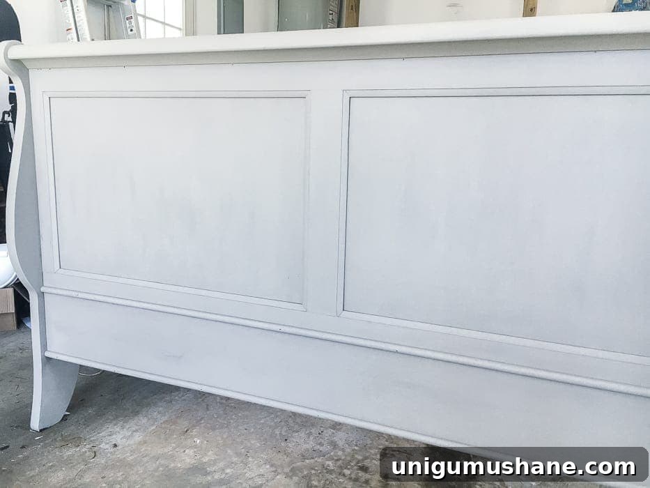 How to Paint and Refresh a Weathered Wood Bed 3 Painted Weathered Wood Bed Makeover | blesserhouse.com - A thrifted bed gets a painted weathered wood Restoration Hardware look with no messy furniture stripping and in 3 quick steps.
