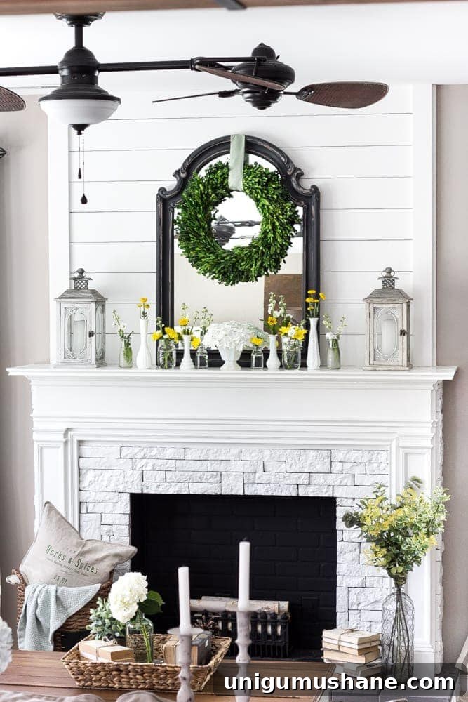 18 Ways to Add Farmhouse Charm to a Builder-Grade Home 16 Faux fireplace