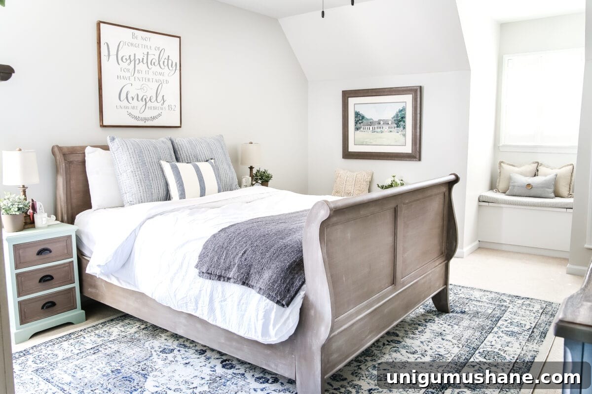 Cozy Blue Cottage Guest Bedroom Makeover: Before and After 6 Blue Cottage Style Guest Bedroom Makeover | blesserhouse.com - A dark and dated guest bedroom gets a cottage style makeover with serene shades of blue using Craigslist furniture and budget-friendly finds.