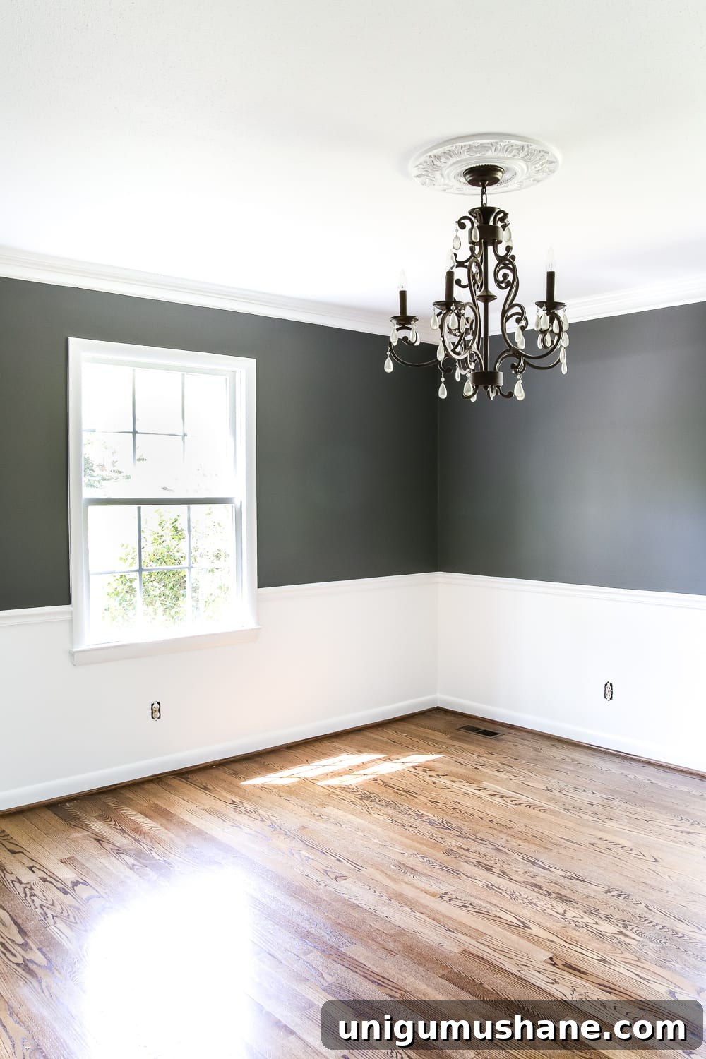 Dining Room Design Ideas for New Homes 5 Dining Room Beginnings | blesserhouse.com - A dining room gets a quick paint makeover with Benjamin Moore semi-gloss Simply White and eggshell Kendall Charcoal for a high contrast look.