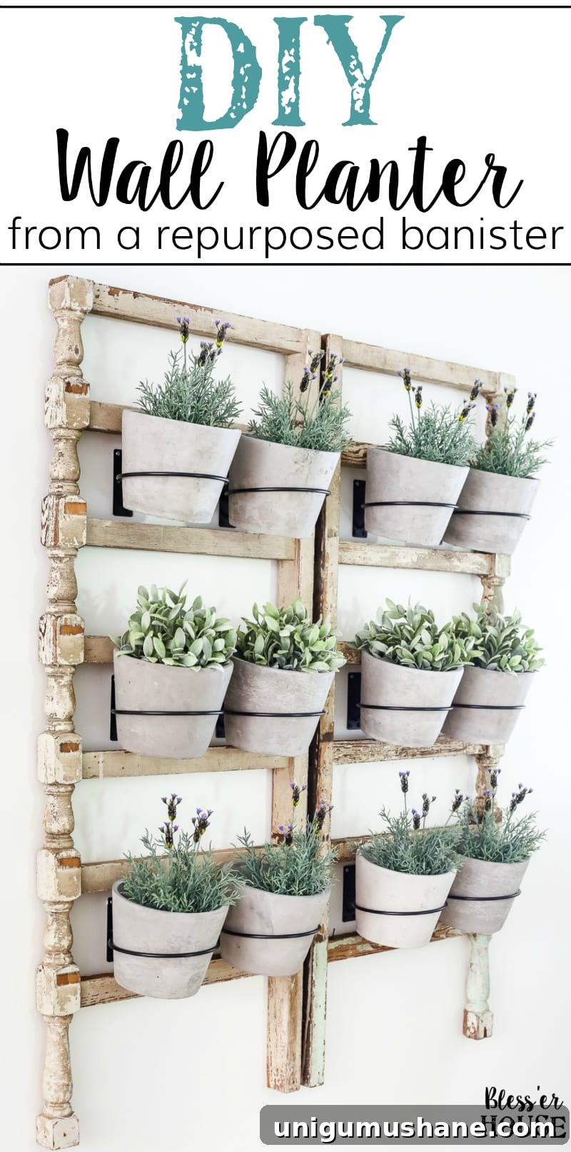 Antique Banister Wall Planter for Charming Staircase Decor 11 DIY Antique Banister Wall Planter | www.blesserhouse.com - A quick and simple tutorial for how to make a wall planter from a repurposed antique banister using artificial plants. Cute way to bring the outdoors in!
